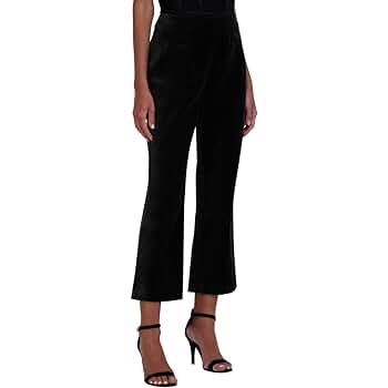 BCBGMAXAZRIA Women's Flare Leg Cropped Velvet Pant, Black at